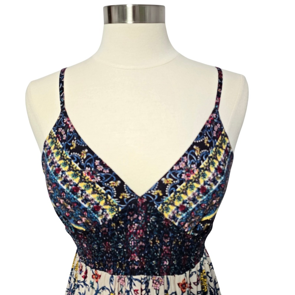 Angie Boho Floral Maxi Dress Medium Smocked Lace Trim Straps Flowy Festival Mix - Picture 3 of 14